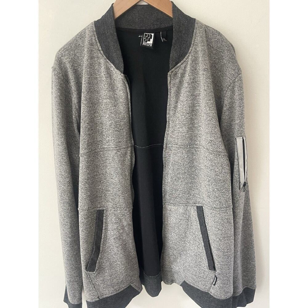 Bklyn Athletics Sweat Jacket Mens XL Gray Black Long Sleeves Zip Athleticwear